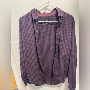 2 for $12 💖 H&M Navy Maroon Plaid Button Down Dress Shirt Size Large